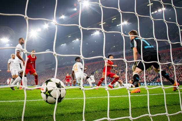 Liverpool v Bayer Leverkusen Champions League 05 11 2024. GOAL 3-0 Liverpool forward Luis Diaz (7) scores during the Champions League match between Liverpool and Bayer Leverkusen at Anfield, Liverpool, England on 5 November 2024. Editorial use only , Copyright: xIanxStephenx PSI-20755-0033