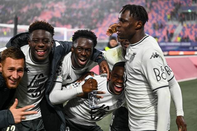AS Monaco FC player celebrates a victory at the end of match during Bologna FC vs AS Monaco, UEFA Champions League football match in Bologna, Italy, November 05 2024  Copyright: xAlessioxMarini IPAxSportx xipa-ax xx IPA_51301186 IPA_Agency_IPA51301186
