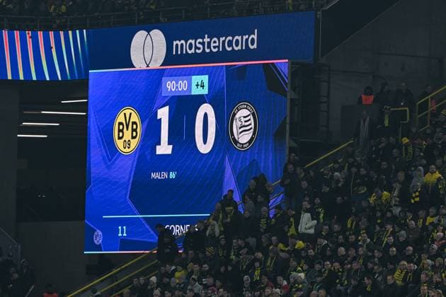05 11 2024, Football, Champions League, Matchday 4, Season 2024 2025, Borussia Dortmund Sturm Graz, Scoreboard final score 1 0 xRHR PHOTO TKx Copyright: RHR-FOTOx RHR-FOTO TK