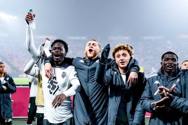 Bologna FC v AS Monaco - UEFA Champions League 2024 25 Players of Monaco celebrate the victory during the UEFA Champions League 2024 25 League Phase MD4 match between Bologna FC and AS Monaco at Stadio Renato Dall™Ara on November 05, 2024 in Bologna, Italy. Bologna Stadio Renato Dall ARA Bologna Italy Copyright: xGiuseppexMaffiax UCL_Bologna-Monaco_051124_DSC3507