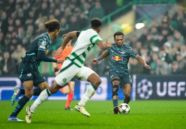 Loïs Openda of RB Leipzig. Celtic v RB Leipzig, UEFA Champions League, Group Stage, Football, Celtic Park, Glasgow, Scotland, UK - 05 Nov 2024 EDITORIAL USE ONLY No use with unauthorised audio, video, data, fixture lists, club league logos or live services. Online in-match use limited to 120 images, no video emulation. No use in betting, games or single club league player publications. Copyright: xStuartxWallace Shutterstockx 14863772ci