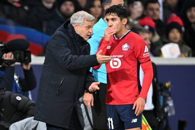 LILLE - (l-r) Lille OSC coach Bruno Genesio, Osame Sahraoui of Lille OSC during the UEFA Champions League match between Lille OSC and Juventus FC at the Pierre-Mauroy stadium on Nov. 5, 2024 in Lille, France. ANP Hollandse Hoogte UEFA Champions League 2024 25 League phase 4 2024 25 xVIxANPxSportx xGerritxvanxKeulenxIVx 512782204 originalFilename: 512782204.jpg