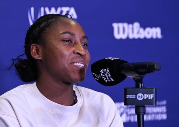 WTA, Tennis Damen Finals 2024 - Day 4 RIYADH, SAUDI ARABIA - NOVEMBER 05: Coco Gauff of USA during a press conference, PK, Pressekonferenz after she won against Iga Swiatek of Poland, on day 4 of the 2024 WTA Finals, part of the Hologic WTA Tour, held at King Saud University Indoor Arena on November 05, 2024, in Riyadh, Saudi Arabia. Riyadh Saudi Arabia Copyright: xArturxWidakx originalFilename:widak-wtafinal241105_npzsA.jpg