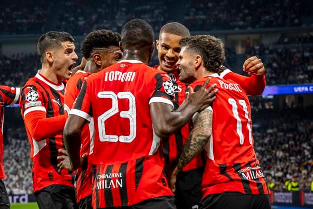 Real Madrid CF vs AC Milan- UEFA Champions League - 05 11 2024 Malick Thiaw of AC Milan celebrates his goal during the UEFA Champions League match between Real Madrid CF and AC Milan at Estadio Santiago Bernabeu on November 05, 2024 in Madrid, Spain. Madrid Spain Copyright: xPGSxPhotoxagencyx