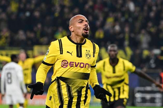 Goal celebration for 1 0 by Donyell Malen 21 Borussia Dortmund , Borussia Dortmund vs SK Sturm Graz, Soccer, Champions League, Matchday 1 4, 05 11 2024 Dortmund Nordrhein Westfalen Germany Copyright: xkolbert-press MarcxNiemeyerx