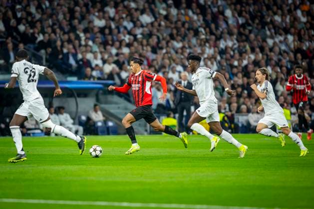 Real Madrid CF vs AC Milan- UEFA Champions League - 05 11 2024 Tijjani Reijnders of AC Milan in action during the UEFA Champions League match between Real Madrid CF and AC Milan at Estadio Santiago Bernabeu on November 05, 2024 in Madrid, Spain. Madrid Spain Copyright: xPGSxPhotoxagencyx
