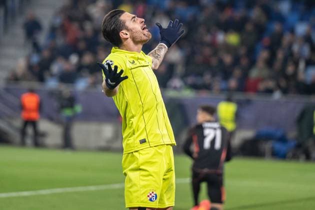 Sandro Kulenovic a goal celebrate a goal celebrate during UEFA Champions league match, SK Slovan Bratislava - GNK Dinamo Zagreb , 05. november 2024, Tehelne pole Stadium, Bratislava, Slovakia Copyright: xMICHALxFAJT,ZOSPORTU.SKx FAJ_4372