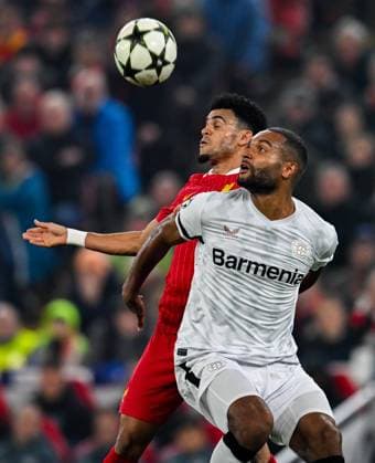 Liverpool v Bayer Leverkusen UEFA Champions League Jonathan Tah of Bayern Leverkusen and Luis Diaz of Liverpool during the UEFA Champions League match at Anfield, Liverpool UK Newspapers OUT Copyright: xKarlxVallantinex FIL-20882-0062