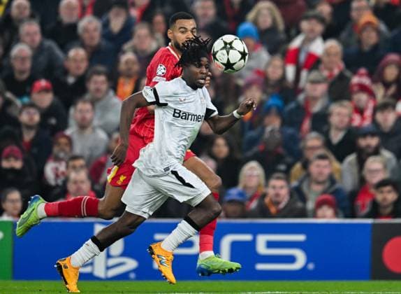 Liverpool v Bayer Leverkusen UEFA Champions League Jeremie Frimpong of Bayern Leverkusen during the UEFA Champions League match at Anfield, Liverpool UK Newspapers OUT Copyright: xKarlxVallantinex FIL-20882-0073
