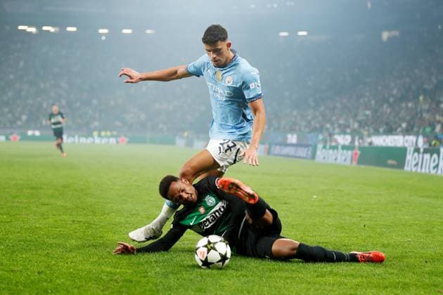 Matheus Nunes (ManC), Geny Catamo (SportingCP), NOVEMBER 5, 2024 - Football Soccer : UEFA Champions League League phase match day 4 between Sporting Clube de Portugal 4-1 Manchester City at the Estadio Jose Alvalade in Lisbon, Portugal. Noxthirdxpartyxsales  (272402962)