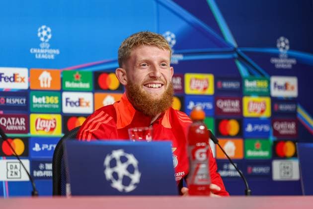 Football, CL, Benfica Lisbon, Press conference with Jan-Niklas Beste and coach Bruno Lage