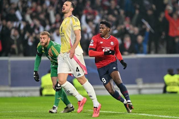 20241105 Champions League Day 4 LOSC vs Juventus Jonathan David (9) of Lille celebrates after scoring the 1-0 goal during a soccer game between French Lille Olympique Sporting Club and Italian Juventus in the UEFA Champions League League Phase day 4 of the 2024-25 season, on Tuesday 5 November 2024 in Lille , France . PHOTO SPORTPIX David Catry Lille Decathon Stadium Pierre Mauroy France  Copyright: xIsosportx xDavidxCatryxDavidxCatryx