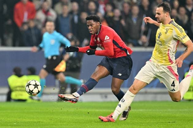 20241105 Champions League Day 4 LOSC vs Juventus Jonathan David (9) of Lille scores the 1-0 goal during a soccer game between French Lille Olympique Sporting Club and Italian Juventus in the UEFA Champions League League Phase day 4 of the 2024-25 season, on Tuesday 5 November 2024 in Lille , France . PHOTO SPORTPIX David Catry Lille Decathon Stadium Pierre Mauroy France  Copyright: xIsosportx xDavidxCatryxDavidxCatryx