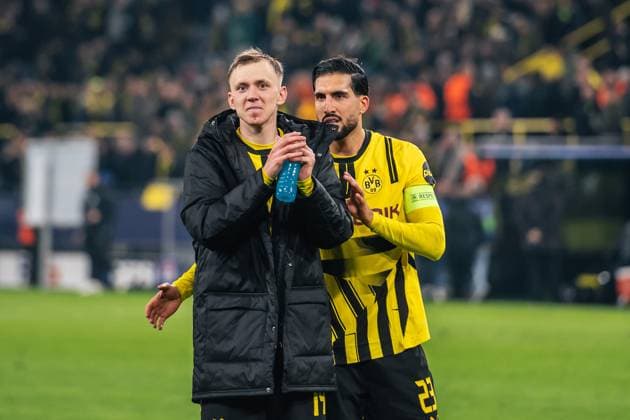 Borussia Dortmund v SK Sturm Graz - UEFA Champions League 2024 25 League Phase MD4 Emre Can and Maximilian Beier of Borussia Dortmund greet fans after winning the UEFA Champions League 2024 25 League Phase MD4 soccer match between Borussia Dortmund and SK Sturm Graz at BVB Stadion Dortmund in Dortmund, Germany, on November 5, 2024. Dortmund Germany  Copyright: xHeshamxElsherifx originalFilename:elsherif-notitle241105_npQxw.jpg