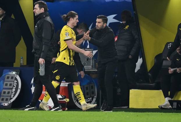 Coach Nuri Sahin Borussia Dortmund changes Marcel Sabitzer Borussia Dortmund from 05 11 2024, Football UEFA Champions League 2024 25, 4 Matchday Borussia Dortmund SK Sturm Graz 1 0 Dortmund Signal Iduna Park Nordrhein Westfalen Germany Team2