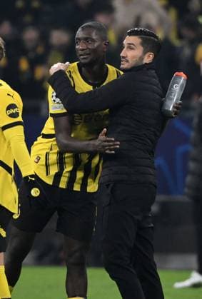 Serhou Guirassy Borussia Dortmund with coach Nuri Sahin Borussia Dortmund 05 11 2024, Football UEFA Champions League 2024 25, 4 Matchday Borussia Dortmund SK Sturm Graz 1 0 Dortmund Signal Iduna Park Nordrhein Westfalen Germany Team2