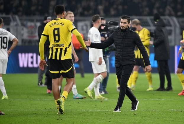 Coach Nuri Sahin Borussia Dortmund with Felix Nmecha Borussia Dortmund 05 11 2024, Football UEFA Champions League 2024 25, 4 Matchday Borussia Dortmund SK Sturm Graz 1 0 Dortmund Signal Iduna Park Nordrhein Westfalen Germany Team2