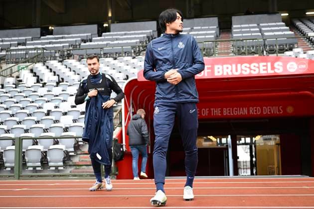 Media activities Royale Union Saint-Gilloise - UEFA Europa League BRUSSEL, BELGIUM - NOVEMBER 06 : Machida Koki defender of Royale Union Saint-Gilloise pictured during a training session prior the UEFA Europa League phase match between Royale Union Saint-Gilloise and AS Roma on November 6, 2024 in Brussel, Belgium, 06 11 2024 Brussel Belgium  Copyright: xPeterxDexVoechtx