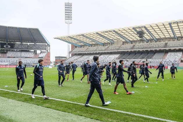 Union s players pictured during a training session of Belgian soccer team Royale Union Saint-Gilloise in Brussels, on Wednesday 06 November 2024. The team prepares for tomorrow s match against Italian team AS Roma, in the fourth day (out of 8) of the League phase of the UEFA Europa League tournament. BRUNOxFAHY  x104705552x