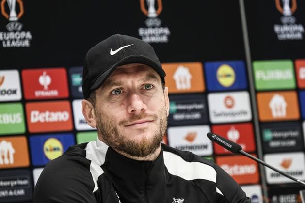 Union s head coach Sebastien Pocognoli pictured during a press conference, PK, Pressekonferenz of Belgian soccer team Royale Union Saint-Gilloise in Brussels, on Wednesday 06 November 2024. The team prepares for tomorrow s match against Italian team AS Roma, in the fourth day (out of 8) of the League phase of the UEFA Europa League tournament. BRUNOxFAHY  x104709813x