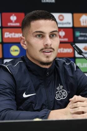 Union s Franjo Ivanovic pictured during a press conference, PK, Pressekonferenz of Belgian soccer team Royale Union Saint-Gilloise in Brussels, on Wednesday 06 November 2024. The team prepares for tomorrow s match against Italian team AS Roma, in the fourth day (out of 8) of the League phase of the UEFA Europa League tournament. BRUNOxFAHY  x104709822x