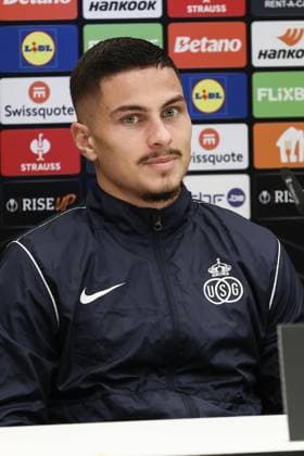 Union s Franjo Ivanovic pictured during a press conference, PK, Pressekonferenz of Belgian soccer team Royale Union Saint-Gilloise in Brussels, on Wednesday 06 November 2024. The team prepares for tomorrow s match against Italian team AS Roma, in the fourth day (out of 8) of the League phase of the UEFA Europa League tournament. BRUNOxFAHY  x104709870x