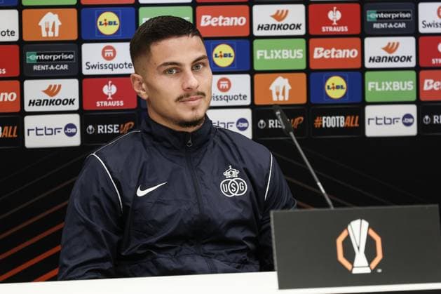 Union s Franjo Ivanovic pictured during a press conference, PK, Pressekonferenz of Belgian soccer team Royale Union Saint-Gilloise in Brussels, on Wednesday 06 November 2024. The team prepares for tomorrow s match against Italian team AS Roma, in the fourth day (out of 8) of the League phase of the UEFA Europa League tournament. BRUNOxFAHY  x104709880x