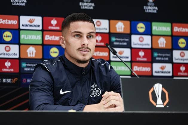 Union s Franjo Ivanovic pictured during a press conference, PK, Pressekonferenz of Belgian soccer team Royale Union Saint-Gilloise in Brussels, on Wednesday 06 November 2024. The team prepares for tomorrow s match against Italian team AS Roma, in the fourth day (out of 8) of the League phase of the UEFA Europa League tournament. BRUNOxFAHY  x104709884x