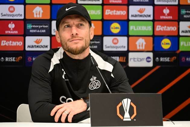 Media activities Royale Union Saint-Gilloise - UEFA Europa League BRUSSEL, BELGIUM - NOVEMBER 06 : Pocognoli Sebastien head coach of Royale Union Saint-Gilloise pictured during a press conference, PK, Pressekonferenz prior the UEFA Europa League phase match between Royale Union Saint-Gilloise and AS Roma on November 6, 2024 in Brussel, Belgium, 06 11 2024 Brussel Belgium  Copyright: xPeterxDexVoechtx
