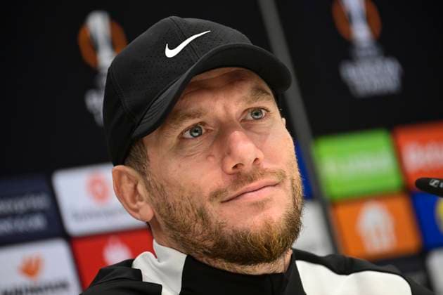 Media activities Royale Union Saint-Gilloise - UEFA Europa League BRUSSEL, BELGIUM - NOVEMBER 06 : Pocognoli Sebastien head coach of Royale Union Saint-Gilloise pictured during a press conference, PK, Pressekonferenz prior the UEFA Europa League phase match between Royale Union Saint-Gilloise and AS Roma on November 6, 2024 in Brussel, Belgium, 06 11 2024 Brussel Belgium  Copyright: xPeterxDexVoechtx