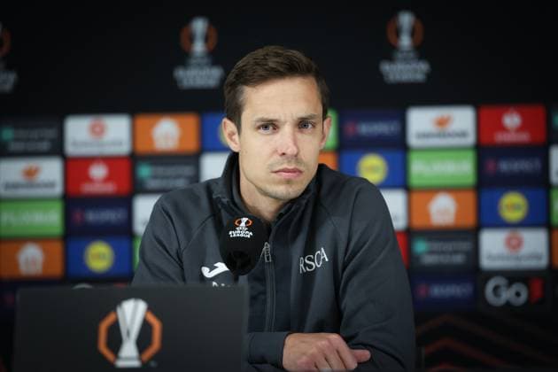 Anderlecht s head coach David Hubert pictured during a press conference, PK, Pressekonferenz of Belgian first division team RSC Anderlecht, in Riga, Latvia, Wednesday 06 November 2024. Tomorrow, RSC Anderlecht will play against Lituanian team RFS on the fourth day of the group stage of the UEFA Europa League tournament. VIRGINIExLEFOUR  x104720695x