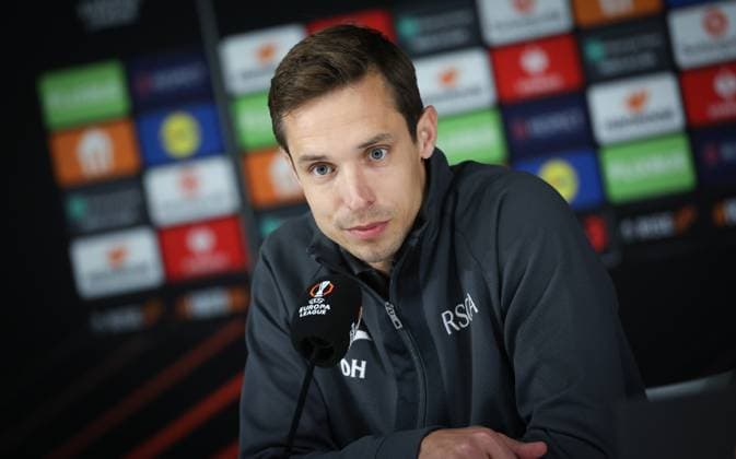 Anderlecht s head coach David Hubert pictured during a press conference, PK, Pressekonferenz of Belgian first division team RSC Anderlecht, in Riga, Latvia, Wednesday 06 November 2024. Tomorrow, RSC Anderlecht will play against Lituanian team RFS on the fourth day of the group stage of the UEFA Europa League tournament. VIRGINIExLEFOUR  x104720700x