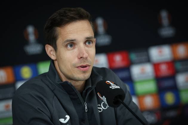 Anderlecht s head coach David Hubert pictured during a press conference, PK, Pressekonferenz of Belgian first division team RSC Anderlecht, in Riga, Latvia, Wednesday 06 November 2024. Tomorrow, RSC Anderlecht will play against Lituanian team RFS on the fourth day of the group stage of the UEFA Europa League tournament. VIRGINIExLEFOUR  x104720798x