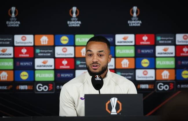 Anderlecht s Killian Sardella pictured during a press conference, PK, Pressekonferenz of Belgian first division team RSC Anderlecht, in Riga, Latvia, Wednesday 06 November 2024. Tomorrow, RSC Anderlecht will play against Lituanian team RFS on the fourth day of the group stage of the UEFA Europa League tournament. VIRGINIExLEFOUR  x104721726x