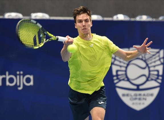 DUSAN LAJOVIC vs FABIAN MAROZSAN FABIAN MAROZSAN, tennis player of Hungary, at Belgrade Open ATP, Tennis Herren match, ageinst DUSAN LAJOVIC Serbia, at Belgrade arena. Belgrade, 06.11.2024. foto: Nebojsa Parausic MN Press TENNIS, BELGRADE OPEN, ATP Belgrade Belgrade Arena Serbia Copyright: xNebojsaxParausicx xMNxPressx