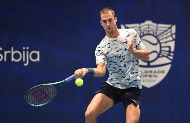 LASLO DJERE vs DUJE AJDUKOVIC LASLO DJERE, tennis player of Serbia, at Belgrade Open ATP, Tennis Herren match, ageinst DUJE AJDUKOVIC Croatia, at Belgrade arena. Belgrade, 06.11.2024. foto: Nebojsa Parausic MN Press TENNIS, BELGRADE OPEN, ATP Belgrade Belgrade Arena Serbia Copyright: xNebojsaxParausicx xMNxPressx