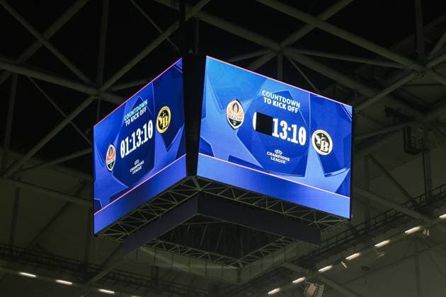 Sport, Football, UEFA Champions League Season 2024 2025 League Phase 4 Matchday FC Shakhtar Donetsk BSC Young Boys 06 11 2024, Arena AufSchalke Videowürfel Gelsenkirchen Arena AufSchalke VELTINS Arena Nordrhein Westfahlen Germany