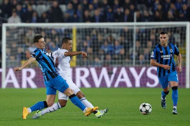 Club Brugge v Aston Villa - UEFA Champions League BRUGGE, BELGIUM - NOVEMBER 06 : Nielsen Casper midfielder of Club Brugge, Youri Tielemans midfielder of Aston Villa in action during the UEFA Champions League phase matchday 4 between Club Brugge and Aston Villa on November 6, 2024 in Brugge, Belgium, 06 11 2024 Brugge Belgium  Copyright: xJanxDexMeuleneirx