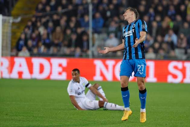 Club Brugge v Aston Villa - UEFA Champions League BRUGGE, BELGIUM - NOVEMBER 06 : Nielsen Casper midfielder of Club Brugge, Youri Tielemans midfielder of Aston Villa in action during the UEFA Champions League phase matchday 4 between Club Brugge and Aston Villa on November 6, 2024 in Brugge, Belgium, 06 11 2024 Brugge Belgium  Copyright: xJanxDexMeuleneirx