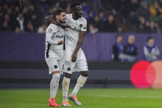 Soccer Champions League matchday 4 Shakhtar Donetsk Young Boys Bern on 06 11 2024 at the Arena AufSchalke in Gelsenkirchen Goal celebration to 0 1 by Kastriot Imeri Bern xJRx
