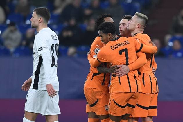 Soccer Champions League matchday 4 Shakhtar Donetsk Young Boys Bern on 06 11 2024 at the Arena AufSchalke in Gelsenkirchen Goal celebration to 1 1 by Oleksandr Zubkov Donetsk xRx