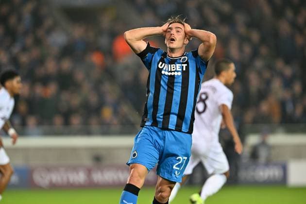 241106 Champions League Day 4 Club Brugge vs Aston Villa Casper Nielsen (27) of Club Brugge reacts during a soccer game between Belgian Club Brugge KV and English Aston Villa in the UEFA Champions League League Phase day 4 of the 2024-25 season, on Wednesday 6 November 2024 in Brugge , Belgium . PHOTO SPORTPIX David Catry BRUGGE BELGIUM  Copyright: xx 485268