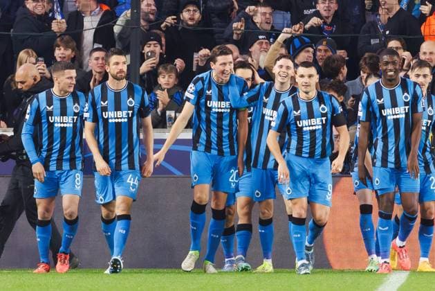 Club s Hans Vanaken celebrates after scoring during a soccer game between Belgian Club Brugge KV and English Aston Villa F.C., Wednesday 06 November 2024 in Brugge, on the fourth day of the UEFA Champions League league phase. KURTxDESPLENTER  x104740819x