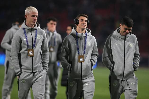 CRVENA ZVEZDA vs BARCELONA DANI OLMO and GAVI Barcelona football player at the UEFA Champions League match against Red Star at the Rajko Mitic stadium, Belgrade 06.11.2024. Ivica Veselinov MN PRESS FOOTBALL, FOOTBALL, UEFA CHAMPIONS LEAGUE, LIGA CHAMPIONA, RED STAR, RED STAR, BARCELONA Belgrade Stadion Rajko Mitic Serbia Copyright: xIvicaxVeselinovx xMNxPressx