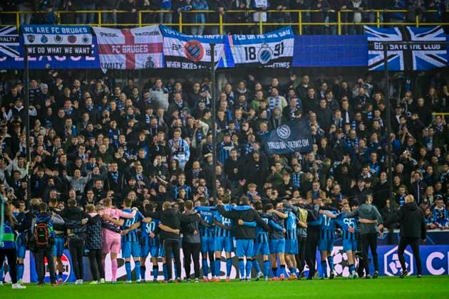 Club Brugge v Aston Villa - UEFA Champions League BRUGGE, BELGIUM - NOVEMBER 06 : Players of Club Brugge celebrating with fans during the UEFA Champions League phase matchday 4 between Club Brugge and Aston Villa on November 6, 2024 in Brugge, Belgium, 06 11 2024 Brugge Belgium  Copyright: xPeterxDexVoechtx