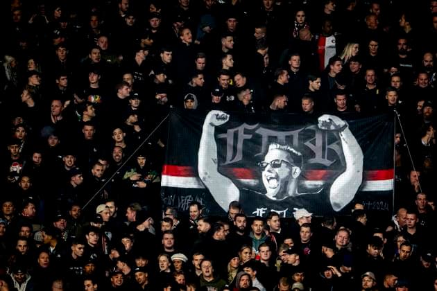 Supporters of Feyenoord Rotterdam, during the match Feyenoord Salzburg at the Feyenoord stadium De Kuip for the UEFA Champions League League phase Matchday 4 season 2024 2025 in ROTTERDAM, Netherlands on 6 november 2024, photo by Marcel van Dorst EYE4images DeFodi Images not used in POL SRB CRO FRA GBR NED ITA USA Defodi 746 198356 Defodi-746 not used in POL SRB CRO FRA GBR NED ITA USA