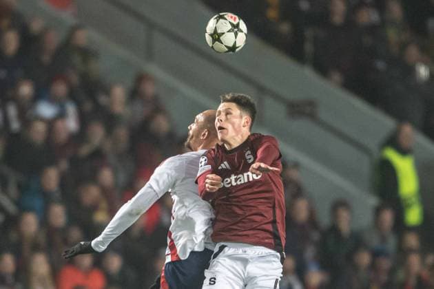 Martin Vitik in the head to head battle during UEFA Champions league match, AC Sparta Prague - Stade Brest , 06. november 2024, Epet Arena, Prague, Czech republic Copyright: xMICHALxFAJT,ZOSPORTU.SKx DSC_5406