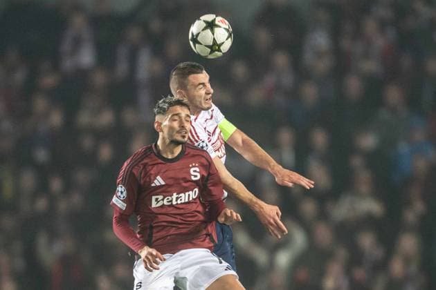 Brendan Chardonnet in the head to head battle during UEFA Champions league match, AC Sparta Prague - Stade Brest , 06. november 2024, Epet Arena, Prague, Czech republic Copyright: xMICHALxFAJT,ZOSPORTU.SKx DSC_5451