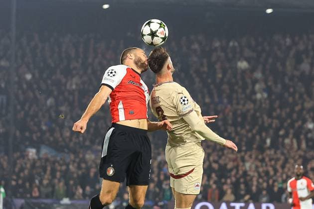 ROTTERDAM, 6-11-2024, Stadium de Kuip, Champions League, 2024 2025, Feyenoord - Red Bull Salzburg, Feyenoord player Bart Nieuwkoop, RB salzburg player Aleksa TerziÄ‡ Feyenoord - RB Salzburg  x26683085x Copyright: