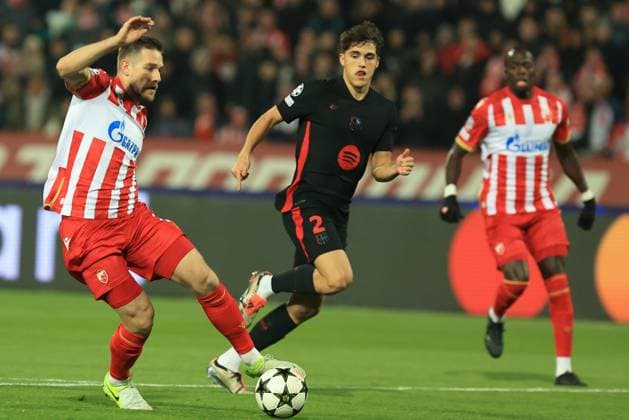 CRVENA ZVEZDA vs BARCELONA TIMI MAX ELSNIK Red Star football player at the UEFA Champions League match against Barcelona at the Rajko Mitic stadium, Belgrade 06.11.2024. MN PRESS mi photo FOOTBALL, FOOTBALL, UEFA CHAMPIONS LEAGUE, LIGA CHAMPIONA, RED STAR, RED STAR, BENFICA, BARCELONA Belgrade Stadion Rajko Mitic Serbia Copyright: xMNxPressx